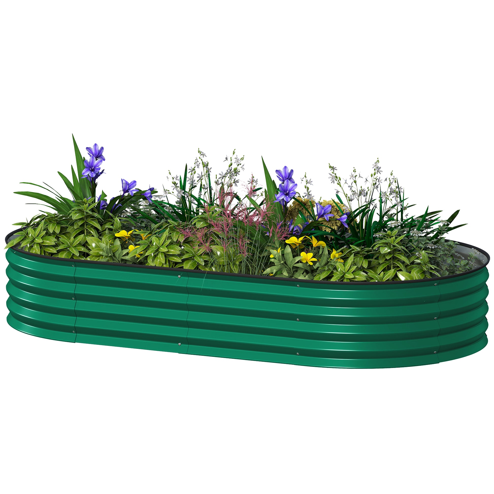 6' x 3' x 1' Large Outdoor Planter Box, Galvanized Raised Garden Bed with Metal Plant Stake, Green