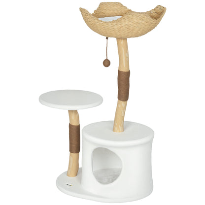 40" Real Wood Cat Tree, Cat Tower for Indoor Large Adult Cats with Scratching Posts, Condo, Perch, Washable Cushion,
