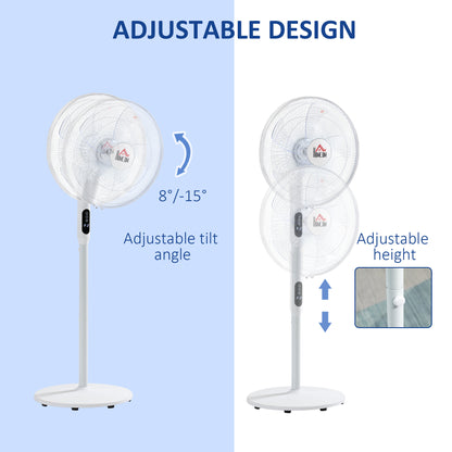 Floor Standing Fan with Remote Control, Oscillating, LED Screen, Stand Up Cooling Fan, Tall Pedestal Electric Fan for Home Bedroom, White