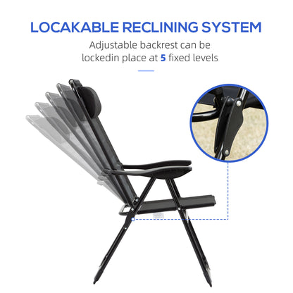 Set of 4 Camping Chairs, Outdoor Folding Lounge Chair Set with 5 Level Adjustable Backrest, Removable Headrest, Armrest for Camping, Backyard, Black