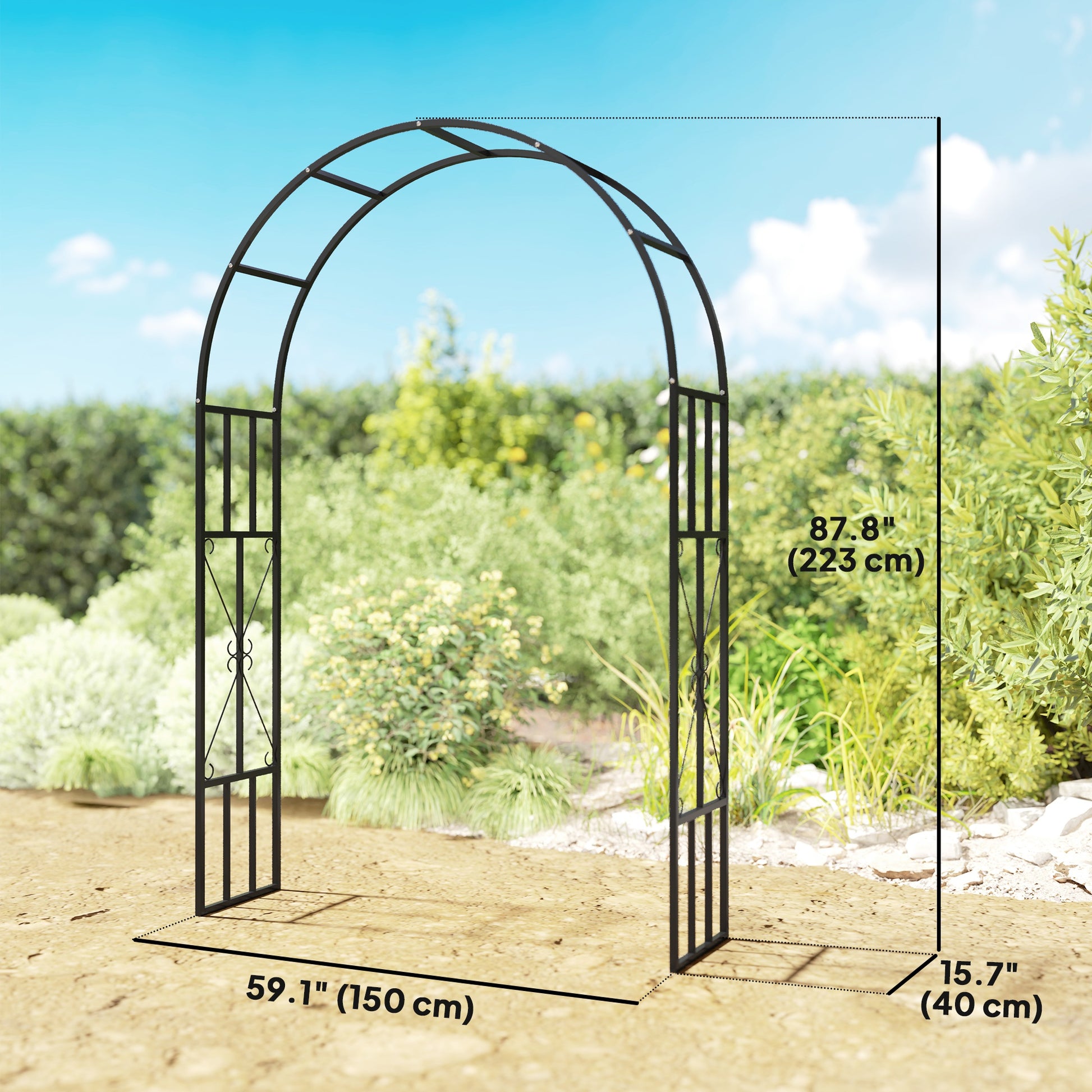 7.3ft Steel Garden Arch Trellis, Garden Arbor Trellis for Climbing Plants Roses Wisteria Vines, Flower Arch Wedding Arch Stand for Bridal Party Ceremony Decoration, Black