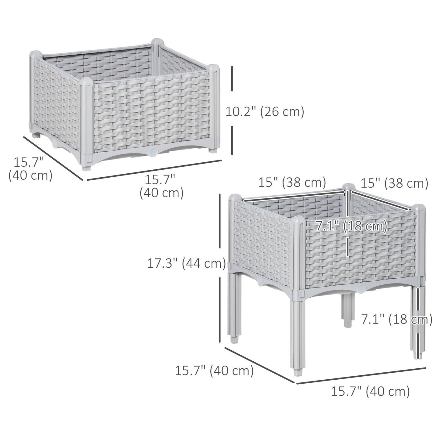 2 Piece Raised Garden Bed PP Raised Flower Bed Vegetable Herb Grow Box Stand Light Grey
