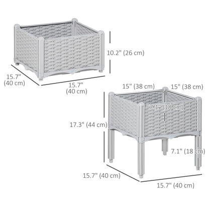 2 Piece Raised Garden Bed PP Raised Flower Bed Vegetable Herb Grow Box Stand Light Grey