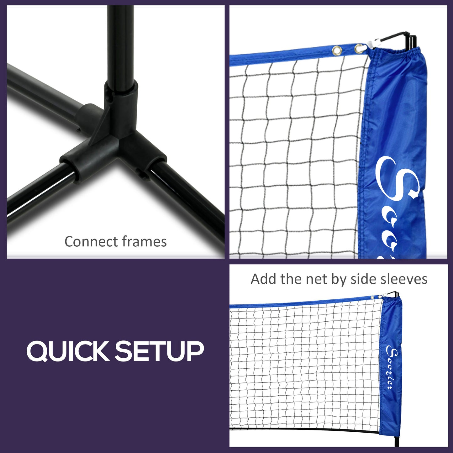 Soozier 10ft Badminton Net, Height Adjustable Outdoor Sports Net with Carry Bag, for Tennis, Pickleball and Volleyball, Blue