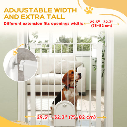30"-32" Extra Wide Pet Gate Barrier with Small Door, 35"H Dog Gate with Safety Gate Barrier, Stair Pressure Fit, White