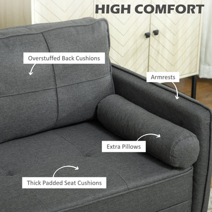 56" Loveseat Sofa for Bedroom Upholstered 2 Seater Couch with Back Cushions and Pillows, Dark Grey