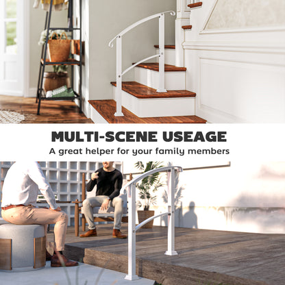1-3 Step Handrails for Outdoor Steps, Porch Deck Railing, Metal Outdoor Stair Railing with Installation Kit, White