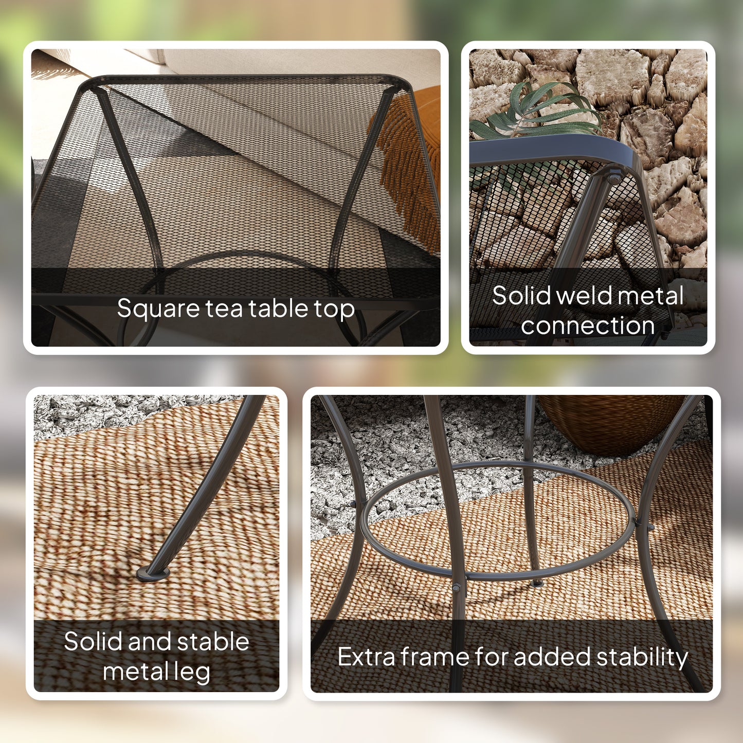 Square Garden Metal Bistro Table Outdoor Patio Coffee Side Desk 23.6" x 23.6" x 27.6" Black