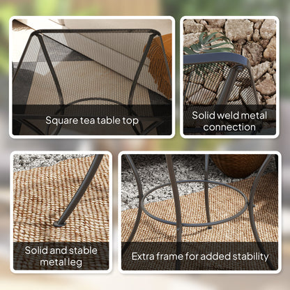 Square Garden Metal Bistro Table Outdoor Patio Coffee Side Desk 23.6" x 23.6" x 27.6" Black