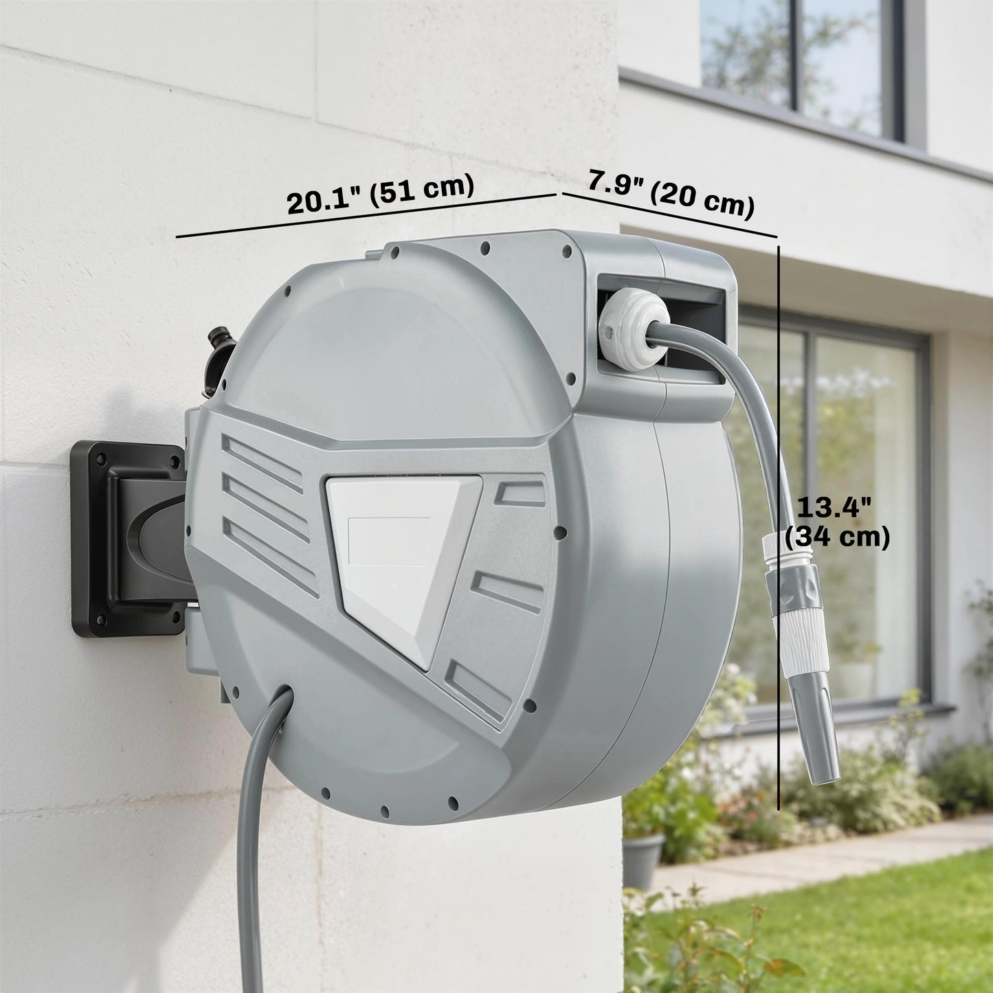 Retractable Garden Hose Reel, 1/2" x 66ft Wall Mounted Hose Reel with Auto Retraction, Self-Locking, Grey