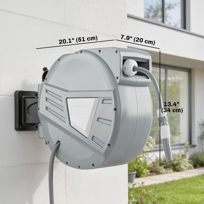 Retractable Garden Hose Reel, 1/2" x 66ft Wall Mounted Hose Reel with Auto Retraction, Self-Locking, Grey