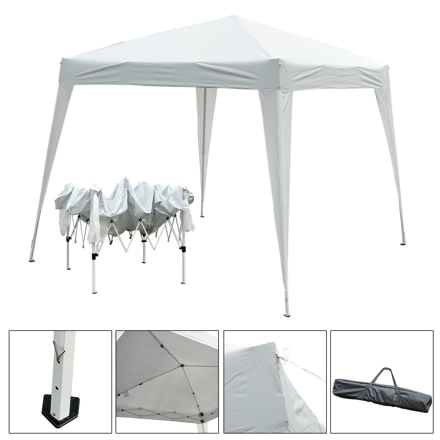 10' x 10' Arbor Barnum Folding Pop-up Garden Gazebo with Transport Bag-White