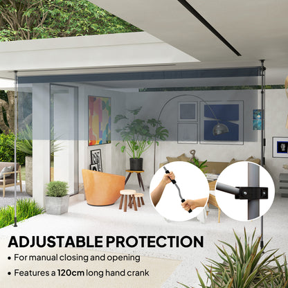 13' x 10' Manual Retractable Patio Awning, Outdoor Privacy Screen with UPF30+ & Water-Resistant Fabric, Dark Grey