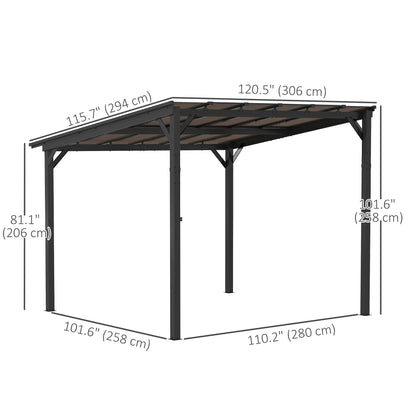 10' x 10' Hardtop Gazebo Wall-Mounted / Free Standing Outdoor Pergola with UPF 50+ & Waterproof Polycarbonate Roof