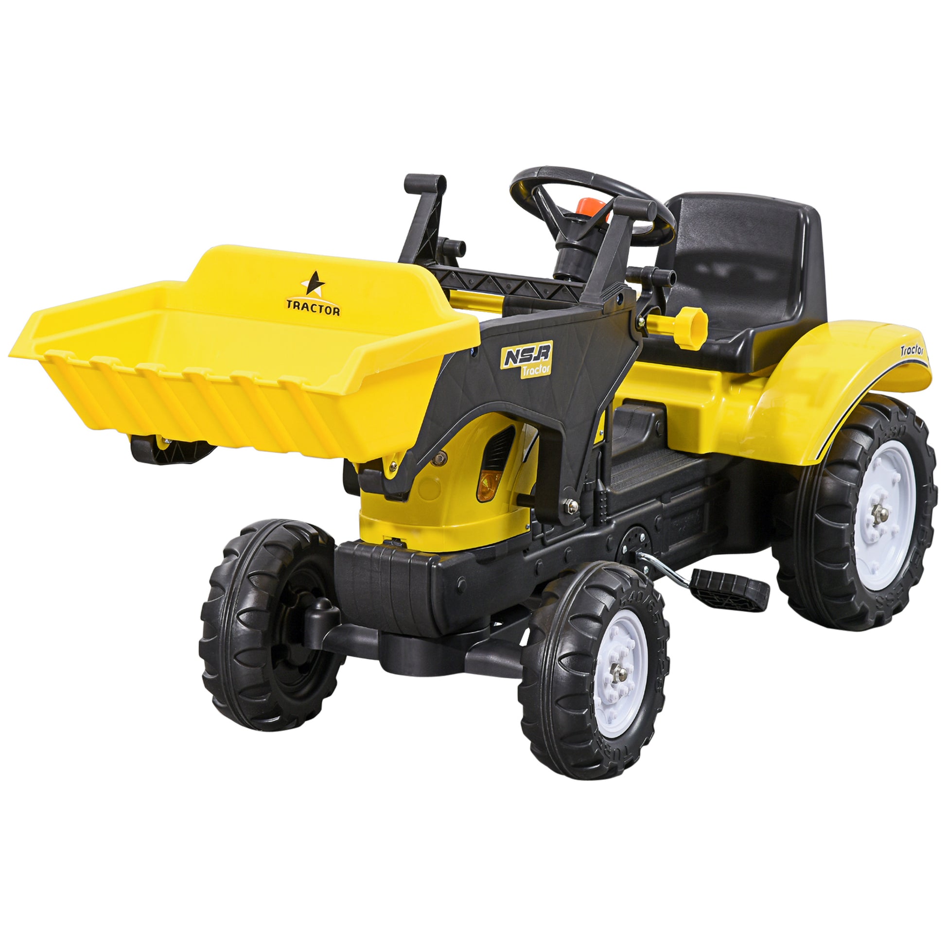 Aosom Ride on Tractor for Kids, Pedal Construction Car with Front Loader Digger for 3 Year Old, Yellow