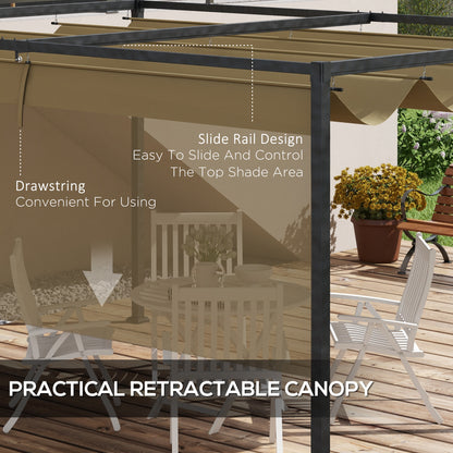 10' x 7' Patio Pergola with Retractable Canopy, Outdoor Sun Shelter, Yard Shade, Khaki