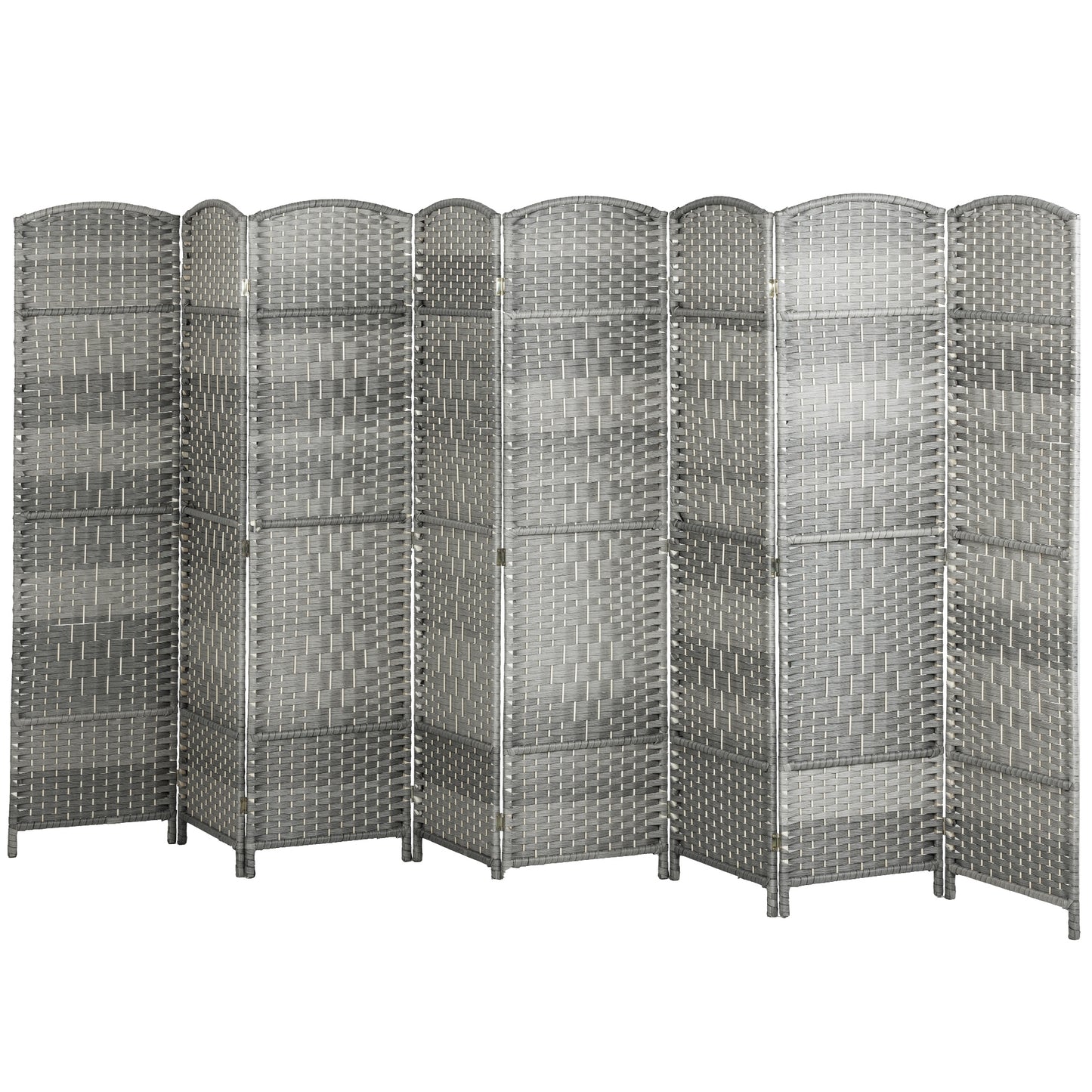6 Ft Tall Folding Room Divider, 8 Panel Portable Privacy Screen, Hand-Woven Partition Wall Divider, Mixed Grey