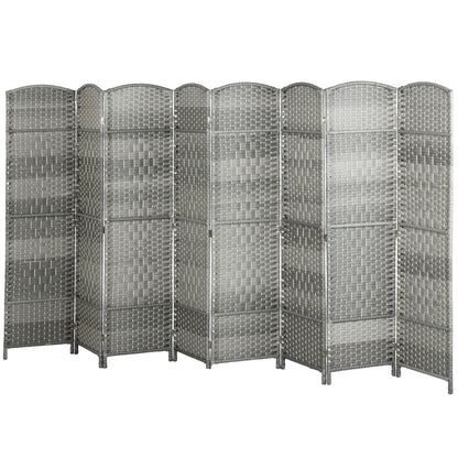 6 Ft Tall Folding Room Divider, 8 Panel Portable Privacy Screen, Hand-Woven Partition Wall Divider, Mixed Grey
