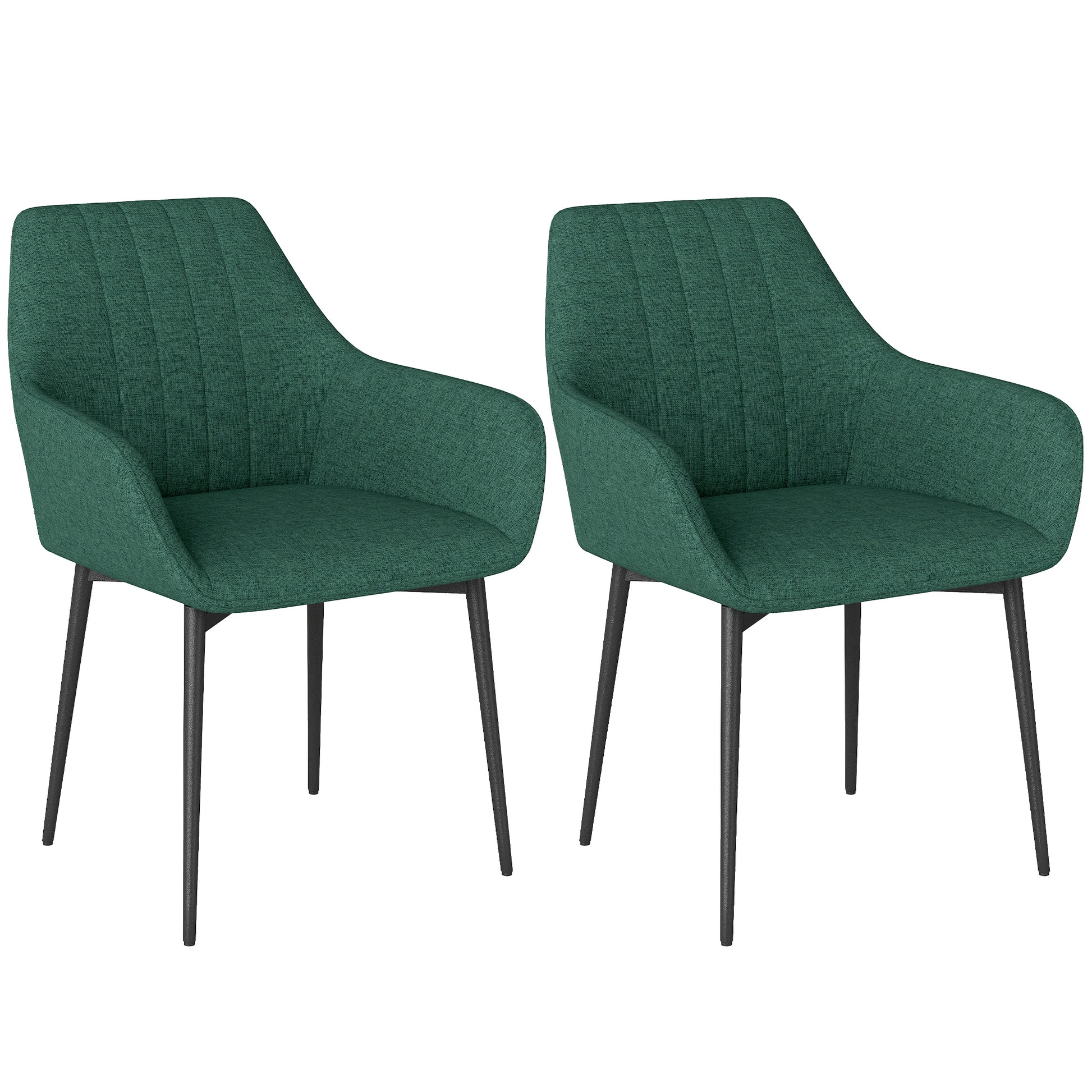 Dining Chairs Set of 2, Upholstered Linen Fabric Accent Chairs with Metal Legs, Dark Green