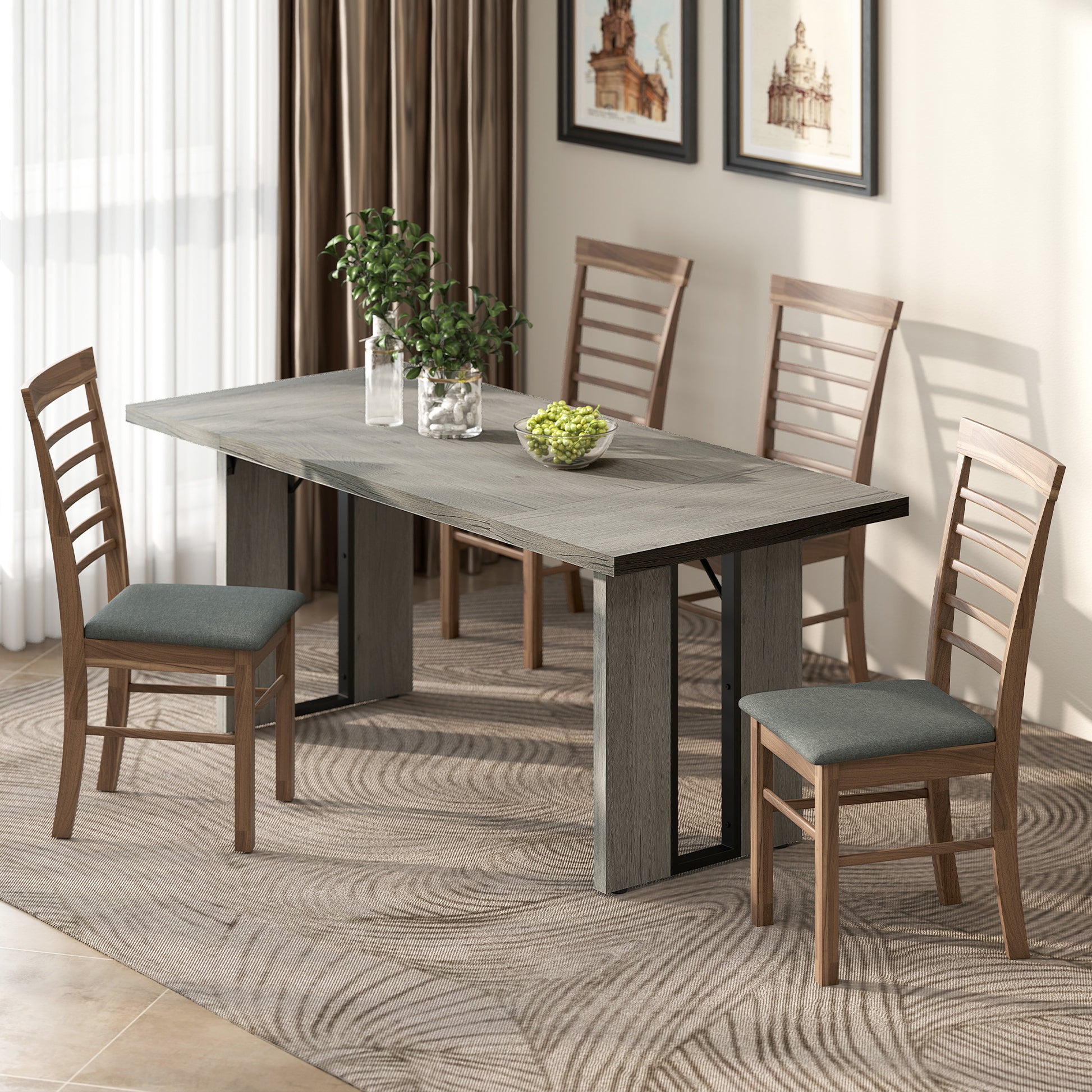 Industrial Kitchen Table for 8, 71" Rectangular Dining Table with Thick Tabletop for Dining Room, Grey Wood Finish
