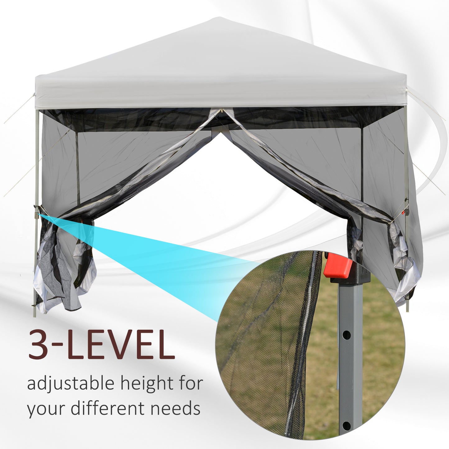 10' x 10' Pop-Up Canopy Tent Outdoor Party Tent, 3-Level Adjustable Height, Silver