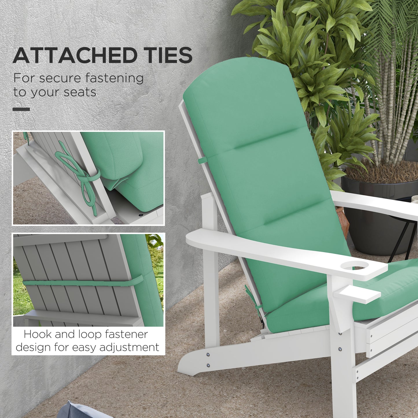 Patio Chair Cushion for Adirondack Chairs Replacement Cushion with Back and Ties, Green