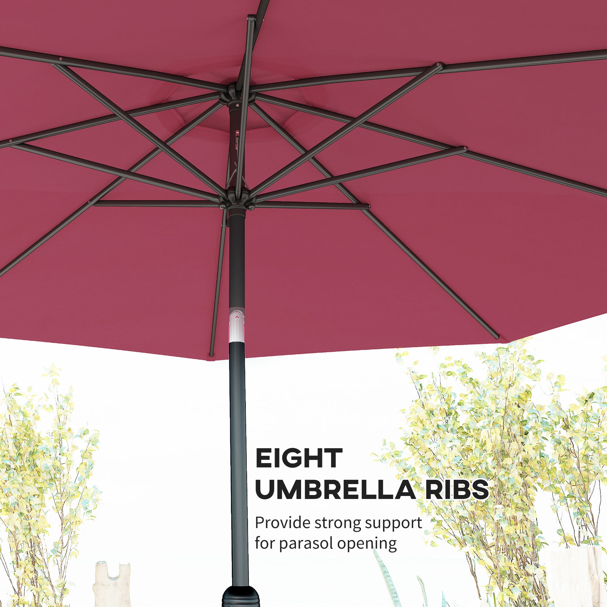 10' x 8' Round Market Umbrella, Patio Umbrella with Crank Handle and Tilt, Outdoor Parasol for Garden, Wine Red