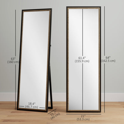 Full Length Mirror, 64" x 21" Rectangle Full Body Mirror with Dual-Tone Frame for Bedroom, Black