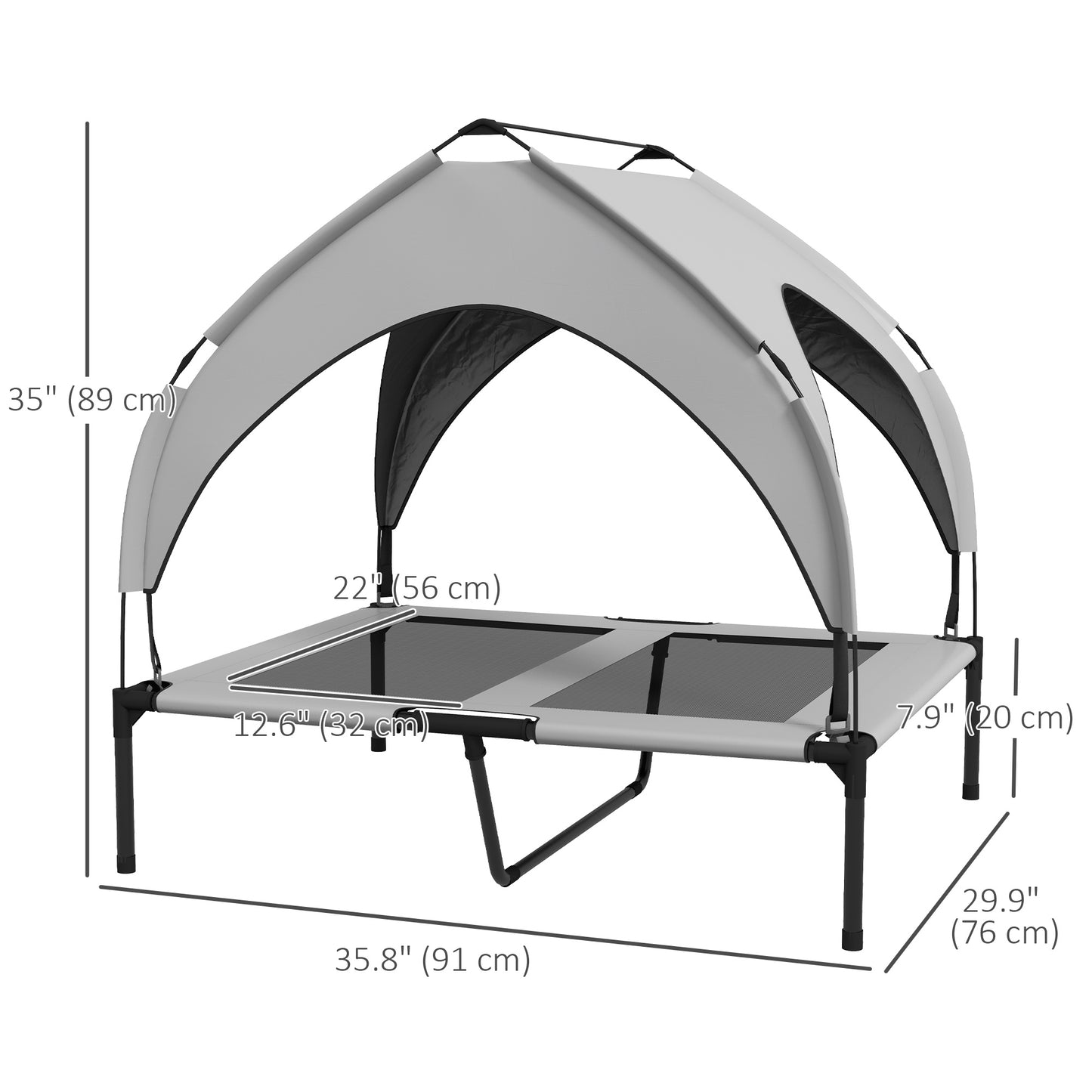 Raised Dog Bed Cooling Dog Cot w/ Canopy Washable Breathable Mesh, for Medium and Large Dogs, Light Grey