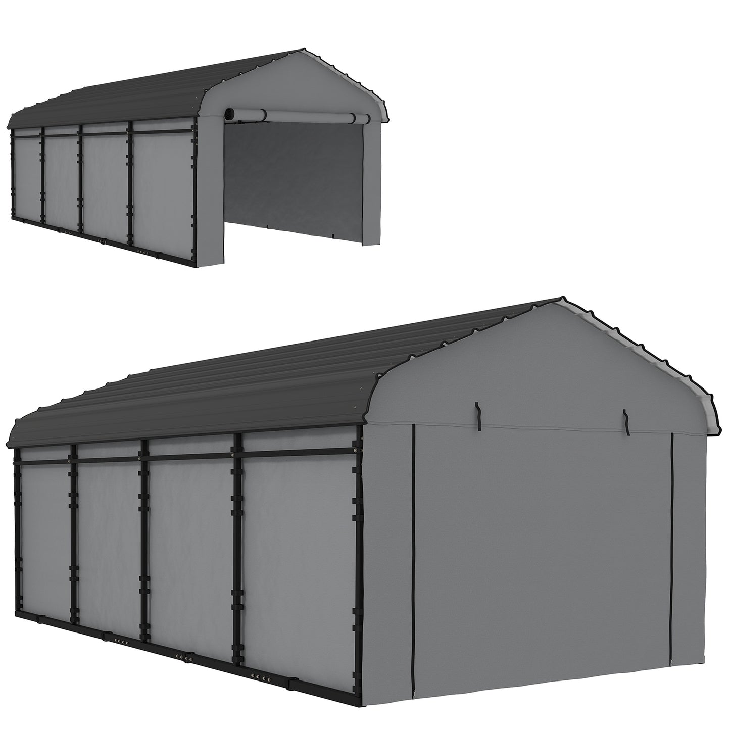 12' x 20' Metal Carport, Heavy Duty Garage Car Shelter with Galvanized Metal Roof and Removable Sidewalls, Light Grey