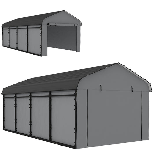 12' x 20' Metal Carport, Heavy Duty Garage Car Shelter with Galvanized Metal Roof and Removable Sidewalls, Light Grey