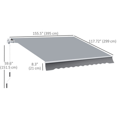 12' x 10' Retractable Awning Patio UV Resistant Fabric and Aluminum Frame for Deck, Balcony, Yard, Grey