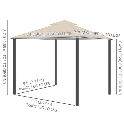 10' x 10' Deck Gazebo with Curtains & Mesh Screen Drapes, Double Roof Canopy Polyester Shade for Backyard Garden, Khaki