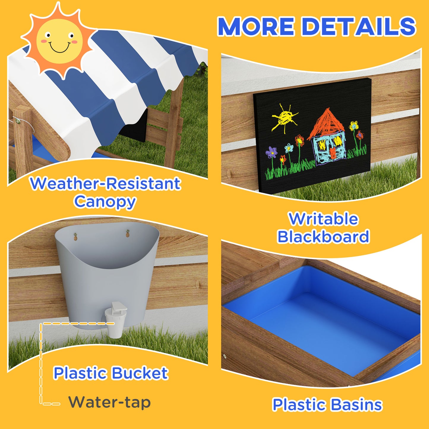 Outdoor Wooden Sandbox with Cover for 3-7 Years Old, Backyard, Brown