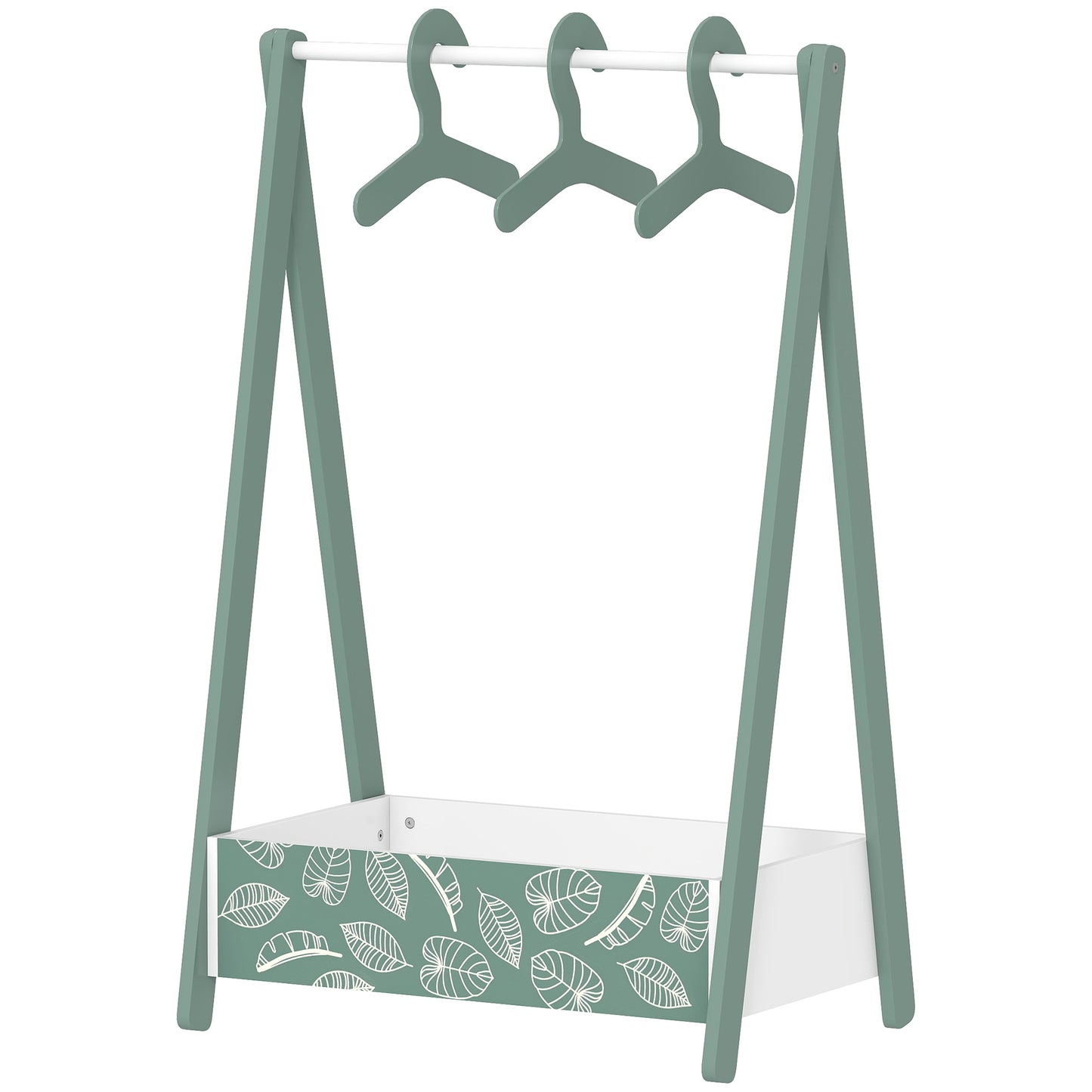 Qaba Kids Clothing Rack with Storage Shelf, Hangers, for Nursery Room, Living Room, Playroom, Green