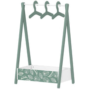 Qaba Kids Clothing Rack with Storage Shelf, Hangers, for Nursery Room, Living Room, Playroom, Green