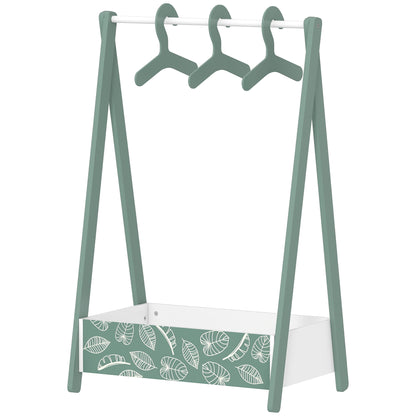 Qaba Kids Clothing Rack with Storage Shelf, Hangers, for Nursery Room, Living Room, Playroom, Green
