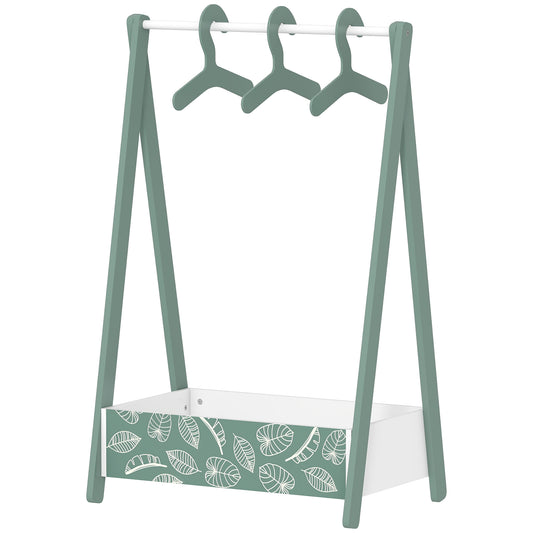 Qaba Kids Clothing Rack with Storage Shelf, Hangers, for Nursery Room, Living Room, Playroom, Green