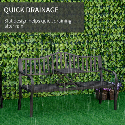 Metal Outdoor Bench with Liftable Middle Table, Patio Loveseat, Garden Bench for Lawn, Porch, Seats 2–3 People, Black