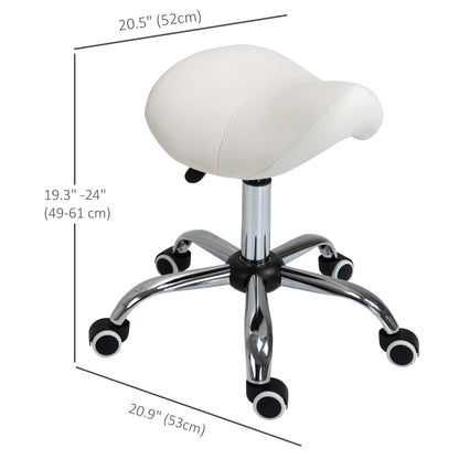 Ergonomic Saddle Stool with Wheels, Adjustable PU Leather Saddle Chair, 360° Swivel, No Back Pain, Healthy Posture, Salon Chair for Massage Medical Home, Cream White
