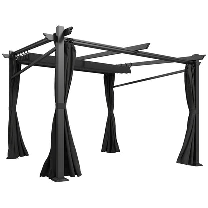 Metal Pergola with Sliding Roof Canopy, Retractable Pergola Canopy, 10' x 10', Black