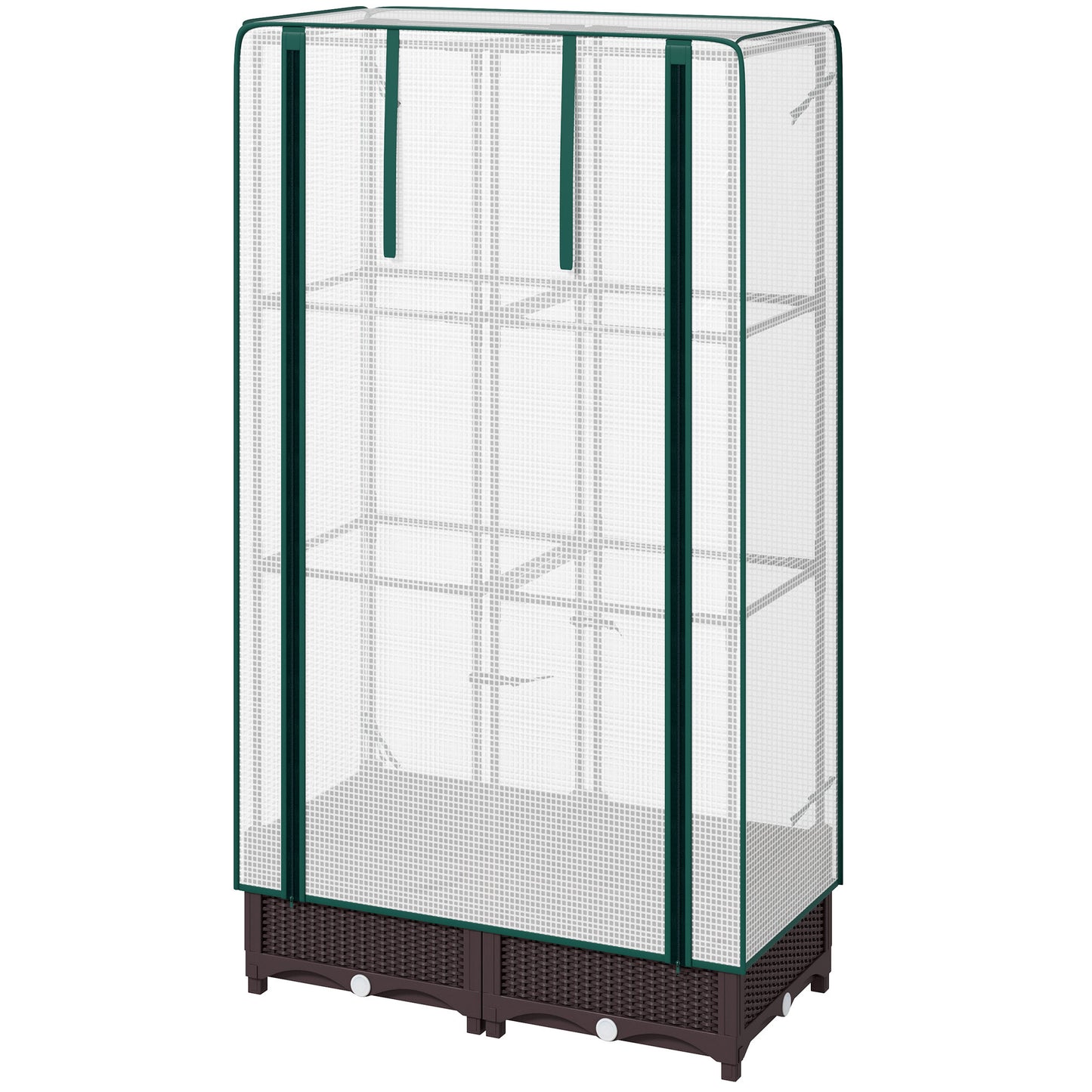Raised Garden Bed Kit with Trellis, Raised Flower Bed with PE Cover and Zipper Door, 31.5 x 15.7 x 48.8 inch, Brown