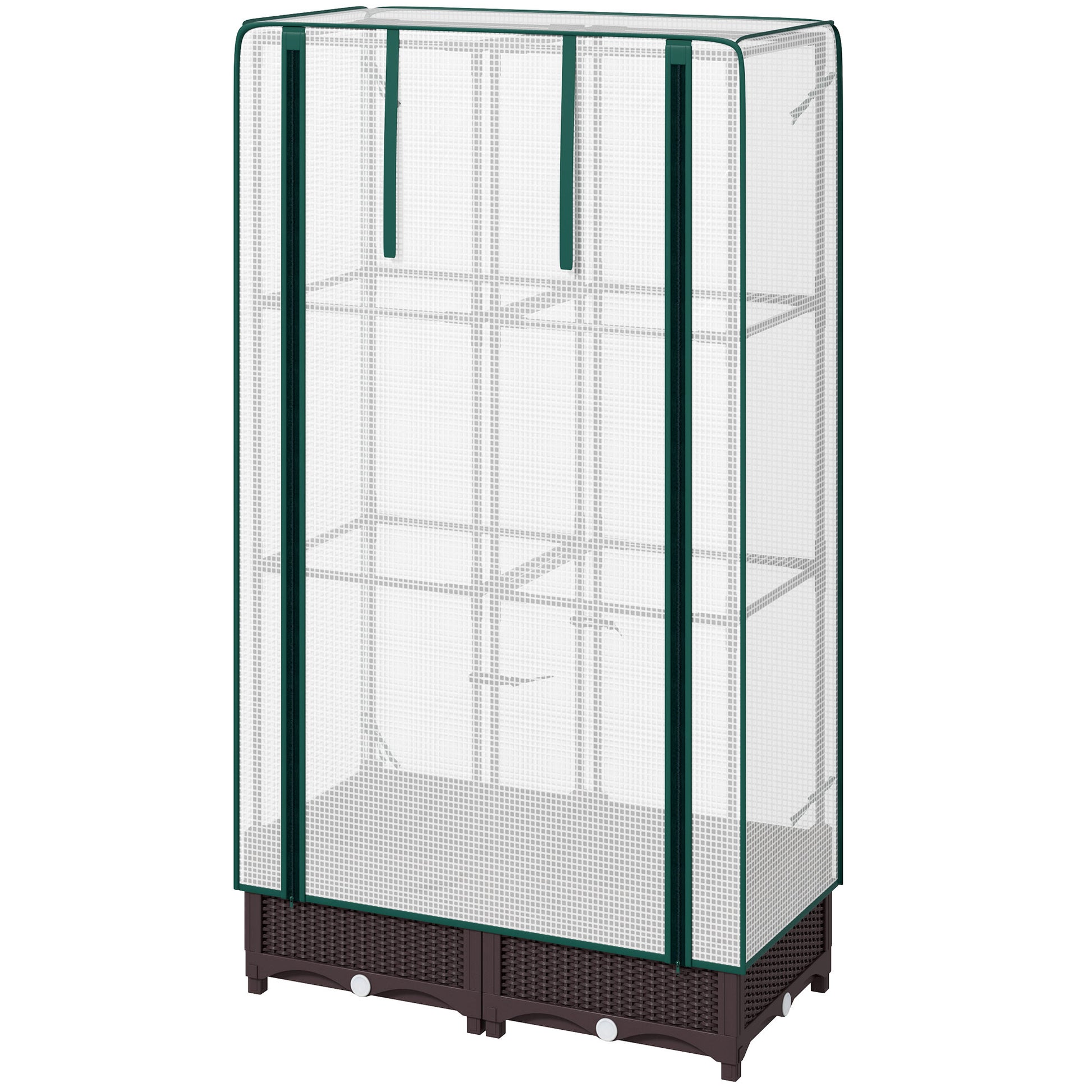 Raised Garden Bed Kit with Trellis, Raised Flower Bed with PE Cover and Zipper Door, 31.5 x 15.7 x 48.8 inch, Brown