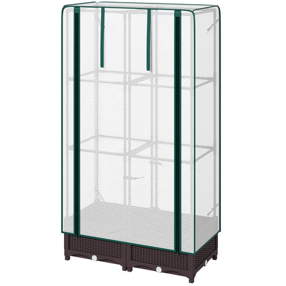 Raised Garden Bed Kit with Trellis, Raised Flower Bed with PE Cover and Zipper Door, 31.5 x 15.7 x 48.8 inch, Brown
