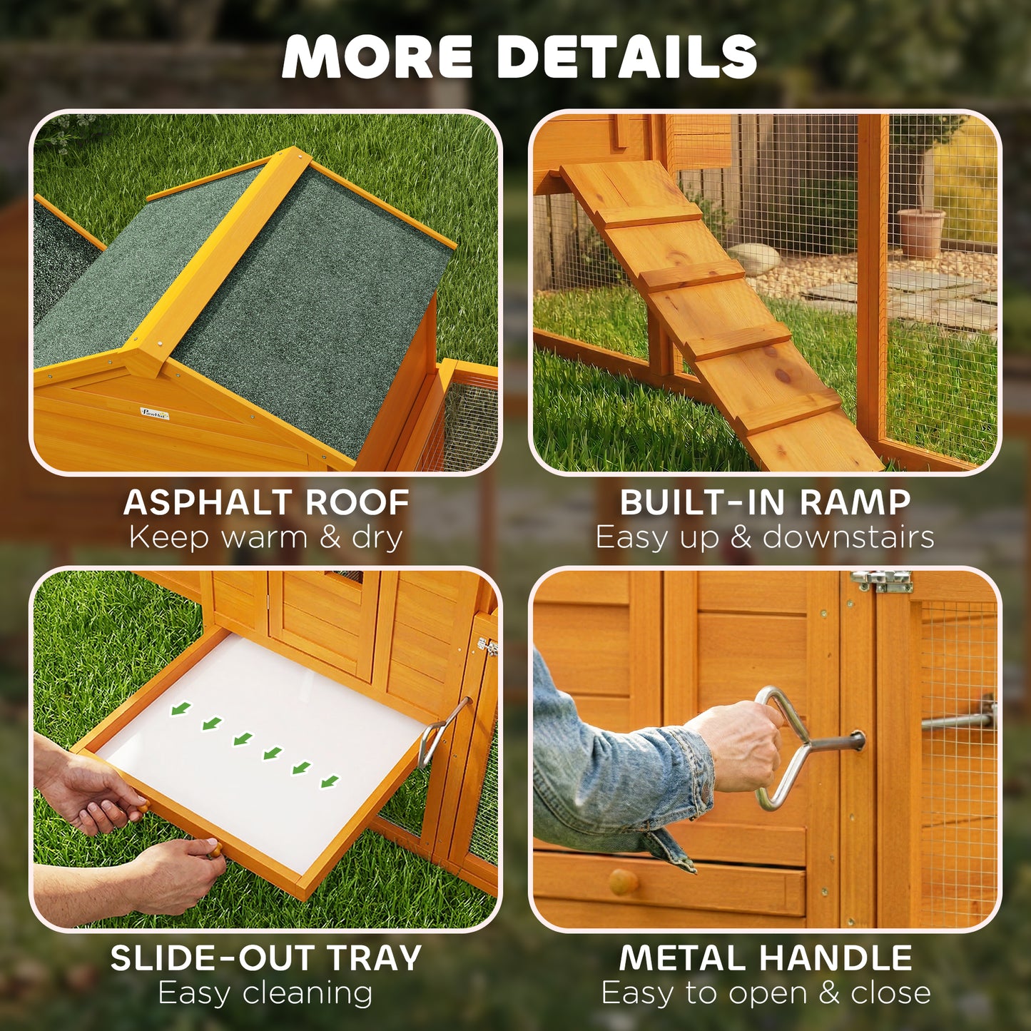 117" Extra Large Chicken Coop with Asphalt Roof, Wooden Hen House with Slide-out Tray, Quail Hutch with Nesting Box, Orange