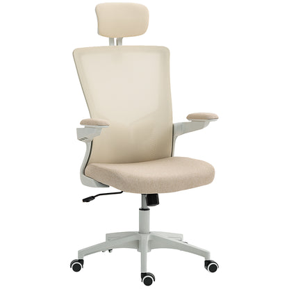 Ergonomic Office Chair, Swivel Desk Chair with Adjustable Lumbar Support, Headrest and Height, Flip-up Armrests, Beige