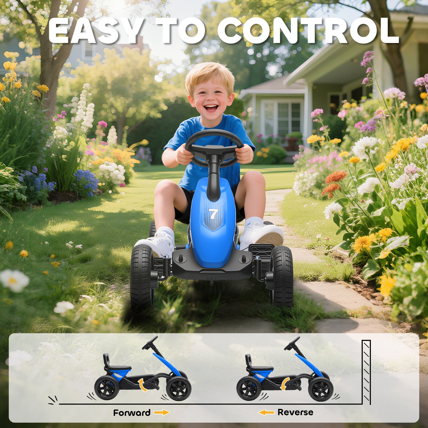Qaba Pedal Go Kart for Kids 2-5 Years Old with Silent EVA Wheels, Metal Frame, Blue