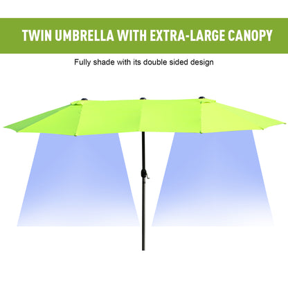 15ft Double-sided Patio Umbrella with Twin Canopy, Extra Large Outdoor Parasol with Crank for Pool, Deck, Market, Green