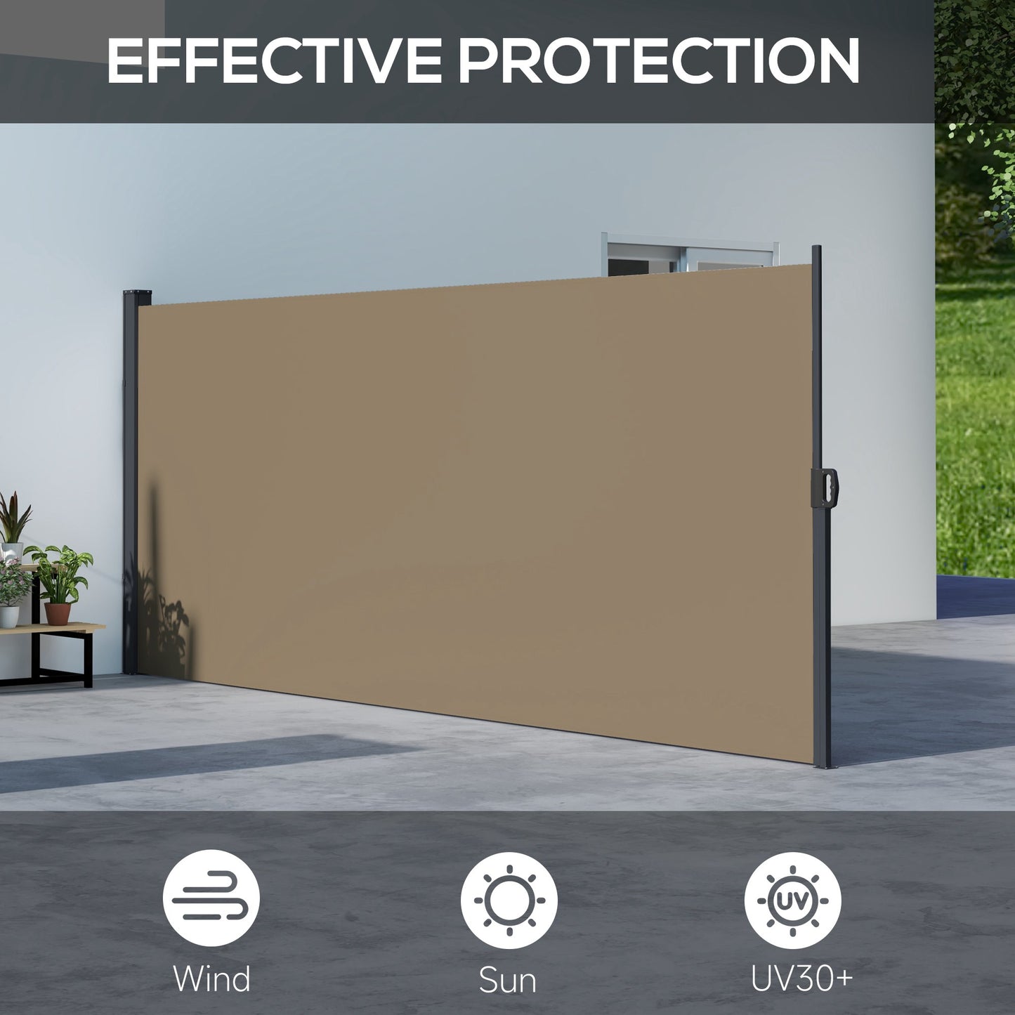 13' x 5' Retractable Side Awning, Outdoor Privacy Screen for Garden, Hot Tub, Balcony, Terrace, Pool, Khaki