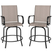 Outdoor Bar Stools Set of 2, 360° Swivel Bar Height Chairs, 26.8" x 29.5" x 48.4", Tan